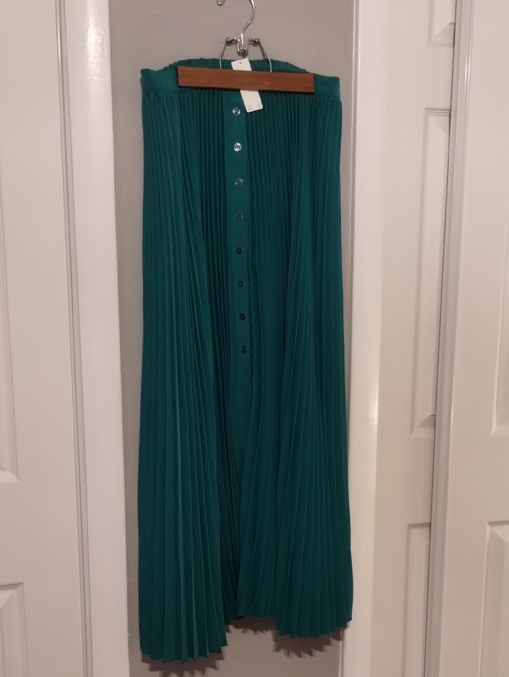 Anthropologie Maeve NWT Green Pleated Button Front Midi Skirt S
